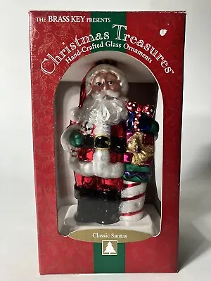 Vintage Brass Key Santa Claus Hand-Crafted Glass Christmas Tree Ornament 2000 • $9.99