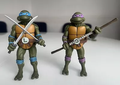 NECA TMNT Teenage Mutant Ninja Turtles Cartoon Action Figures With Accessories • £51