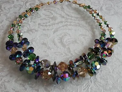 Vtg Iridescent AB Rhinestone 2-Strand Necklace Signed Vendome 16  • $198