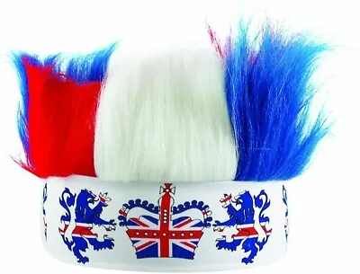 Union Jack Flag Headband Wig Hair King Charles Coronation Party Fancy Dress • £4.29