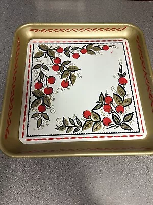Vintage MAXEY Berries Serving Tray 13  Square Red Gold Black BOHO • $20