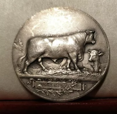 1900 Old French 50mm Bronze Medal Splendid Medallic Art Work By Vernon Farm Bull • $75