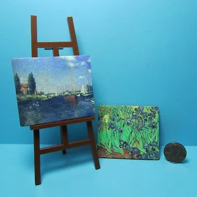 Dollhouse Miniature 2 Canvas Painting Pictures And Plastic Art Easel  G7924 • $7.64