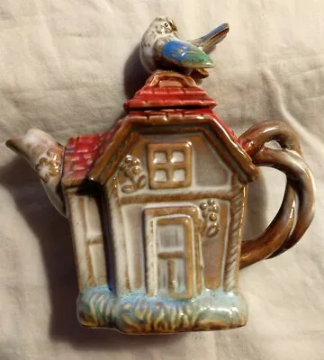 Vintage House Shaped Decorative Mini Ceramic Tea/Coffee Pot-Bird Perched On Top • $11.49