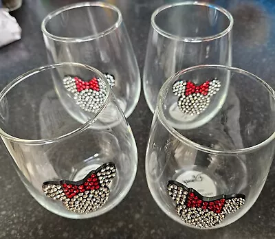 New Set Of 4  Disney  Minnie Mouse Head  Jewel Tumbler Glasses • £24.99