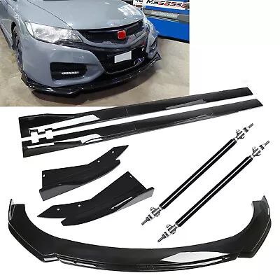 Front Bumper Lip Splitter Spoiler Side Skirts Strut Rod For Honda Civic Type R 2 • $149.99