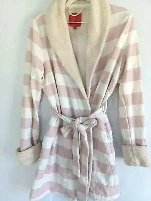  Victoria Secret COZY Terry Cloth Plush Wrap BATH ROBE S Women's Pink Striped • $25.99