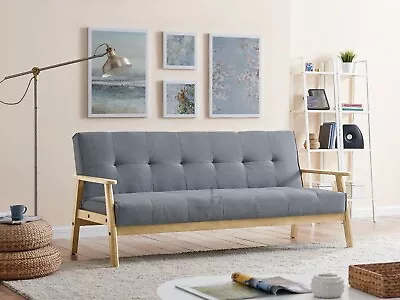 Fabric Sofa Bed 3 Seater Wooden Frame Scandinavian Design Sofabed Recliner • £189.99