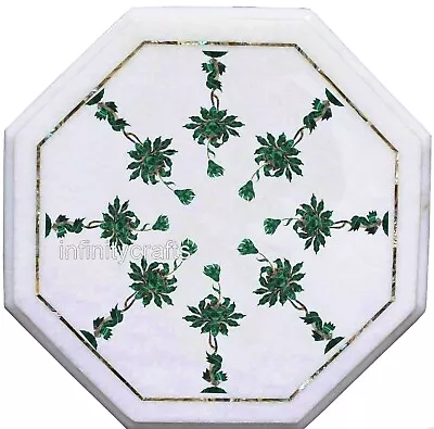 Octagon Marble Coffee Table Top Malachite Stone Inlay Work Reception Side Table • $276.25