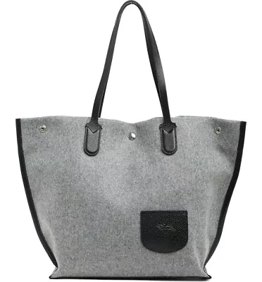 Longchamp Roseau Essential Large Gray Wool Open Tote Bag Shopper New $430 • $299