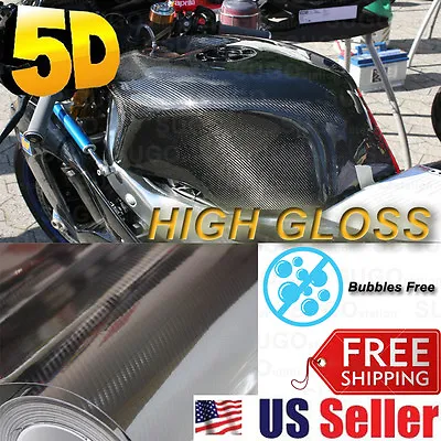 5FT X 24  Premium 5D Ultra Glossy Black Carbon Fiber Vinyl Wrap Film DIY Sticker • $19.99