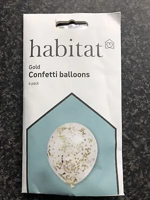Habitat Gold Confetti Latex Clear Balloons | 6 Balloons & Confetti | Free Post • £2.50