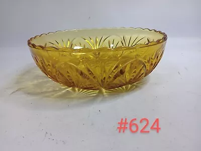 Vintage Amber Pressed Glass Starburst Pattern Scalloped Edge 8 Inch Serving Bowl • $20