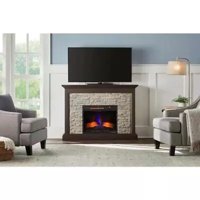 Home Decorators Freestanding Electric Fireplace 50  Brushed Dark Pine/Faux Stone • $475.65