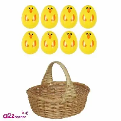 £15.99 • Buy 1 X Child Mini Shopper Wicker Shopping Basket + 8 Chick Egg Capsules Easter Set