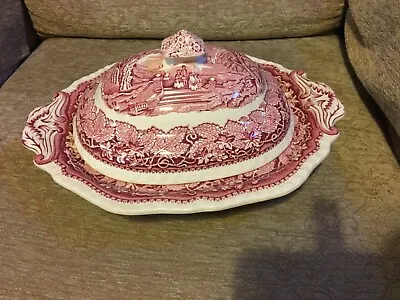 Masons Pink Vista Covered Casserole Oval Terrine Dish Great Condition. • £79