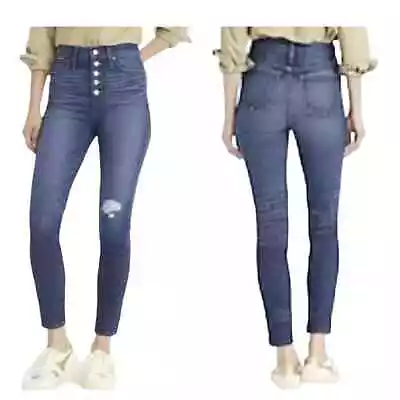 J.Crew 10” High Rise Toothpick Distressed Button Fly Stretch Ankle Jean Size 27 • $25