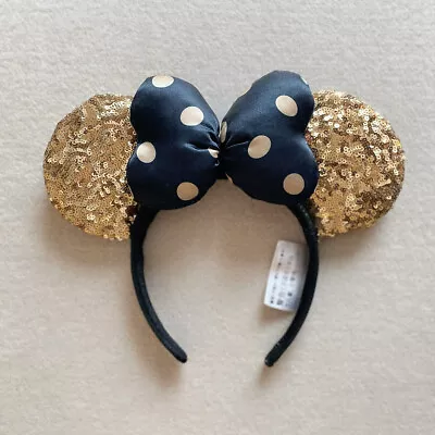 Disney Parks Minnie Mouse Ears Headband Black & Gold Sequins Polka Dots • $10