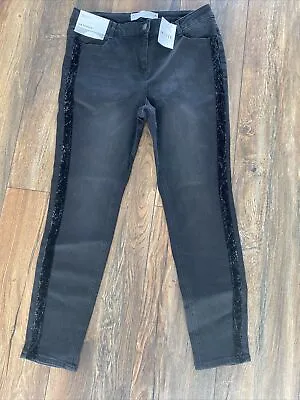 £7.99 • Buy NEXT SKINNY HIGH RISE 16 Petite  Light Black Jeans Bnwt  Crushed Velvet Stripe