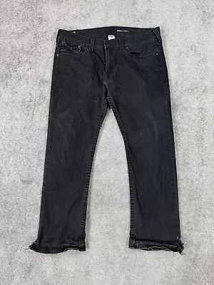 True Religion Jeans Mens 42x30 Black Denim Stitch World Tour Ricky Flag Logo USA • $35