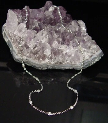 $449.95 • Buy 14k White Gold Bezel Set Diamond By The Yard Station Necklace .24 Carat VS2 F