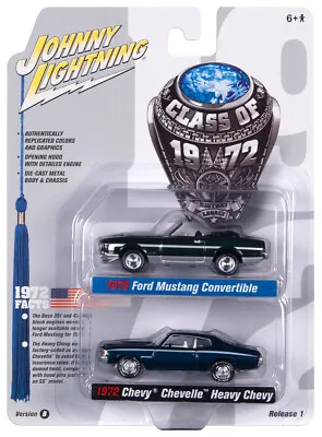 $16.99 • Buy Johnny Lightning *2-PACK CLASS 1972 B* Green Chevy Chevelle & Blue Mustang NIP!