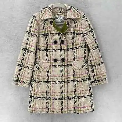 Milly Of New York Tweed Pea Coat Womens Size 0 Double Breasted Long Wool Jacket • $179.99