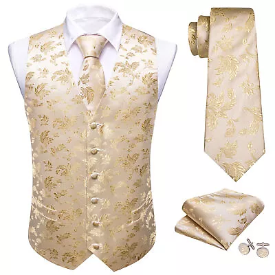 Mens Waistcoat Black Blue Red Paisley Dress Vest Neck Tie Hankie Set Suit Tuxedo • $21.61