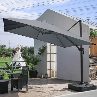 3M Roma Sun Rotating Umbrella Garden Banana Parasol Cantilever Canopy W/ Base UK • £165.95