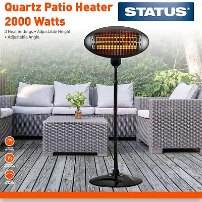 Electric Patio Heater Stainless Steel Black Outdoor Garden Warmer Status 2000W • £39.95