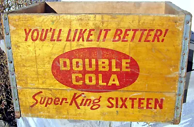 Vtg DOUBLE COLA SUPER KING SIXTEEN Orange Crush Wood Soda Crate Pop Advertising • $69.05