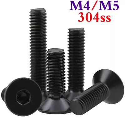 M4 M5 Black 304 Stainless Steel Flat Head Hex Socket Cap Screws Bolts DIN 7991 • £5.70