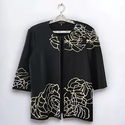 Ming Wang Black Floral Metallic Embroidered Knit Cardigan Blazer Size XL  • $59.99