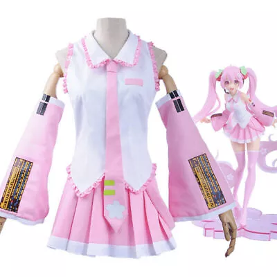 Anime Hatsune Miku Vocaloid Hatsune Cosplay Costume Pink Uniform Set Fancy Dress • $42.99