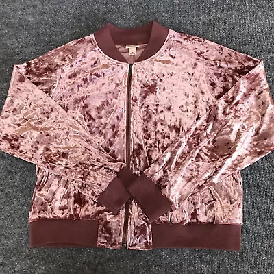 Mossimo Supply Co Jacket XL Womens Crushed Velvet Bomber Pockets Rose Y2K Grunge • $26.98