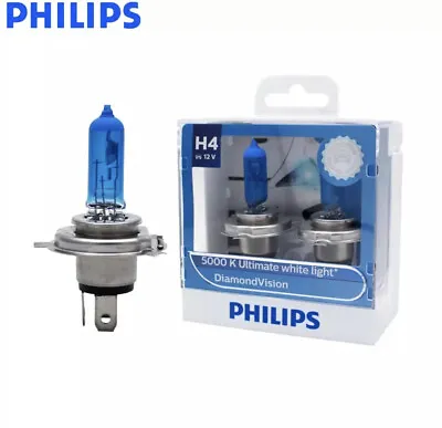 $57.99 • Buy Genuine PHILIPS H4 Diamond Vision 5000K Bulbs 12342DVS2 