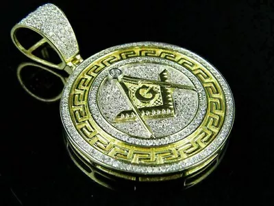 Masonic Medallion Style 3.00Ct D VVS1 Diamond Pendant Charm 10K Yellow Gold Over • $51