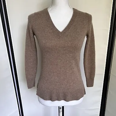 J Crew Womens XXS Cashmere V Neck Sweater Beige Light Brown Soft Cute E8 • $17.23