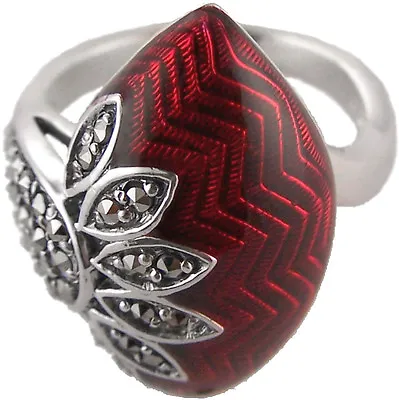 Red Enamel And Marcasite Ring 925 Silver Hallmarked New From Ari D Norman  • £139.92