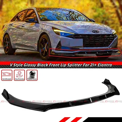 For 2021-23 Hyundai Elantra Sedan Gloss Black V Style Front Bumper Lip Splitter • $64.99