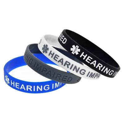 4x Adult Size Hearing Impaired Medical Alert ID Silicone Bracelets Wristbands • $9.99