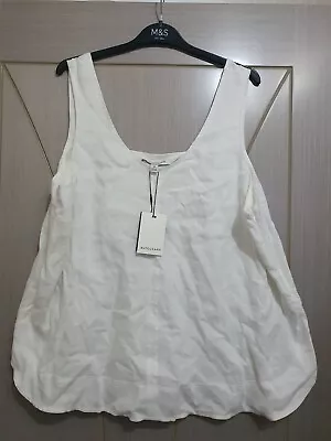 Ladies Top Autograph Size 22 White Pure Irish Linen Cami Flax Lined Vest Slvless • £19.99