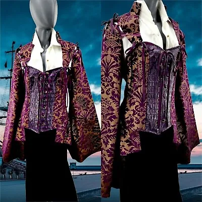 Von Lancelot Corset Velvet Faux Dragon Scale Jacket Laceup SZ 16 Costume Pirate • $272.97