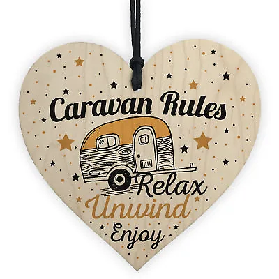 £3.99 • Buy Hanging Funny Caravan Rules Sign Heart Plaque Welcome Sign Retirement Gifts