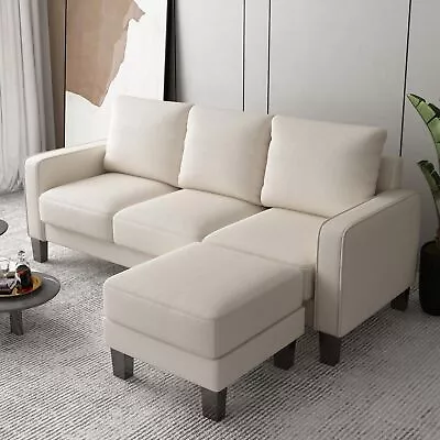 Beige Fabric Modern Living Room Furniture L Shape Sofa With Ottoman • $547.89