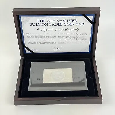 The 2016 5oz Silver Bullion Eagle Coin Bar Cased With COA 999.0 Fine Silver • £295