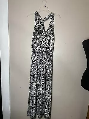 Soma Maxi Dress Women Large Black White  Sleeveless Criss Cross Back Jersy Knit • $26.99