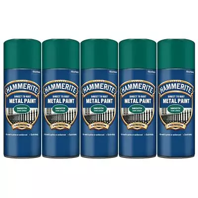 5x Hammerite Direct To Rust Smooth Dark Green Aerosol Fast Dry Spray Paint 400ml • £52.99