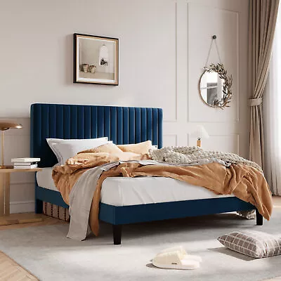 Full/Queen/King Upholstered Platform Bed Frame Adjustable Headboard Blue • $165.99