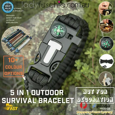 Flint Fire Starter 5in1 Survival Paracord Bracelet Whistle Compass Gear Tool Kit • $5.75